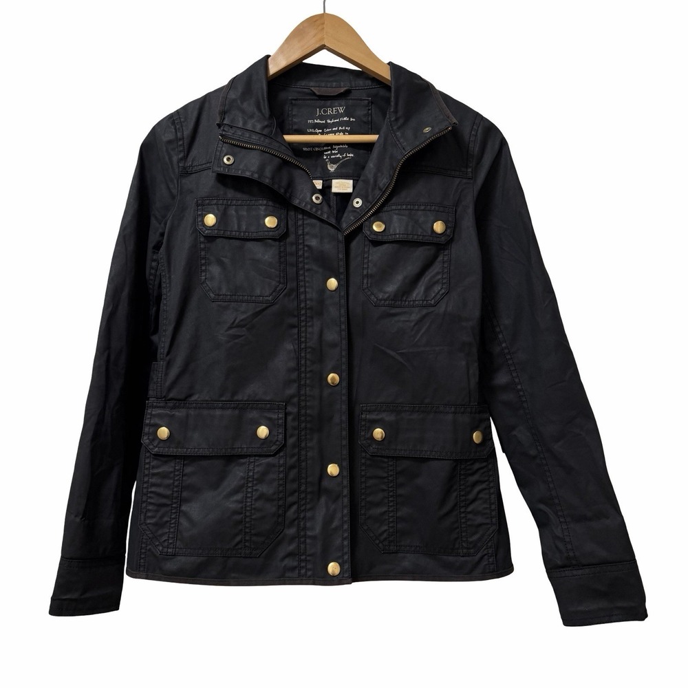 J Crew Womens Relaxed Boyfriend Field Jacket Size XS‎ Black Waxed Cotton Chore